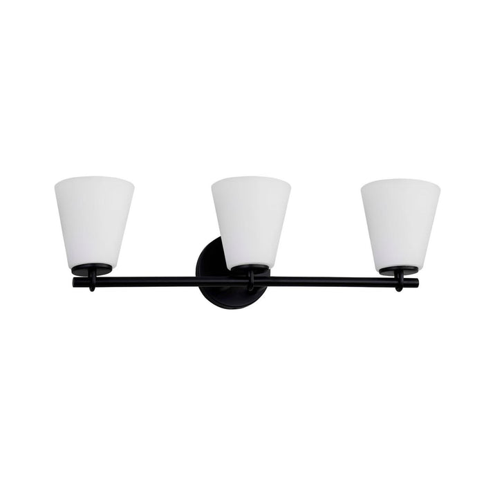 Justice Designs FSN-8033-OPAL-MBLK Three Light Bath Bar, Matte Black