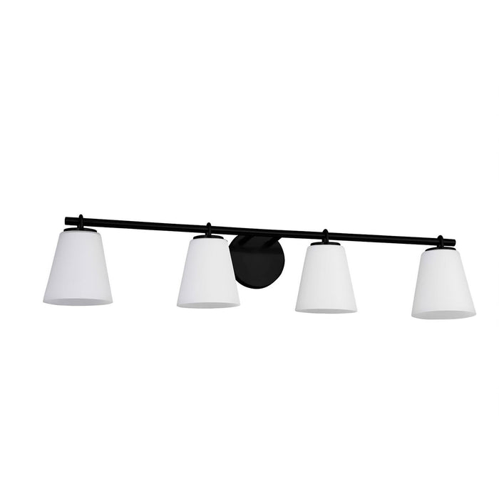 Justice Designs FSN-8034-OPAL-MBLK Four Light Bath Bar, Matte Black