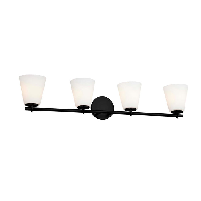 Justice Designs FSN-8034-OPAL-MBLK Four Light Bath Bar, Matte Black