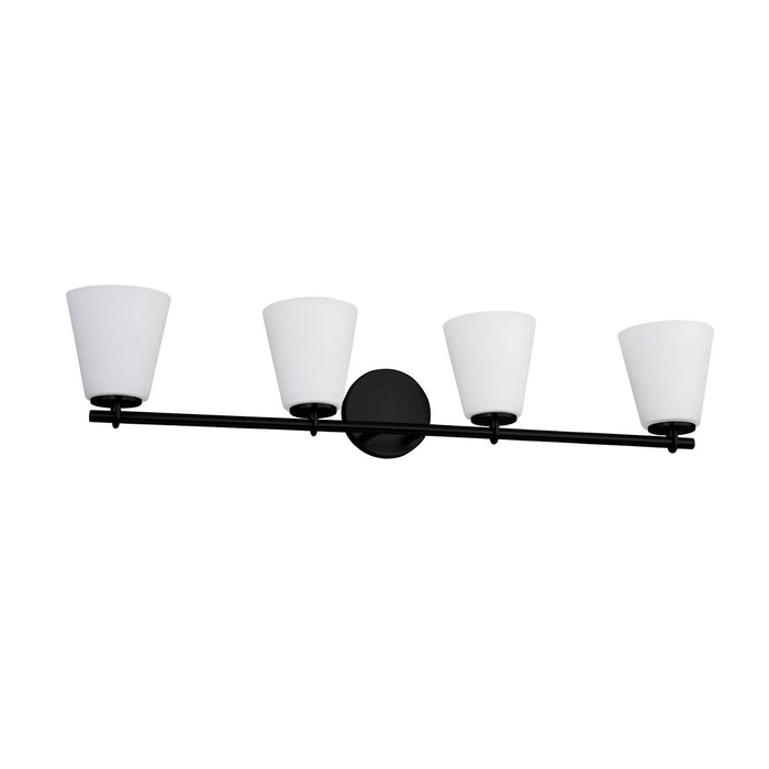 Justice Designs FSN-8034-OPAL-MBLK Four Light Bath Bar, Matte Black