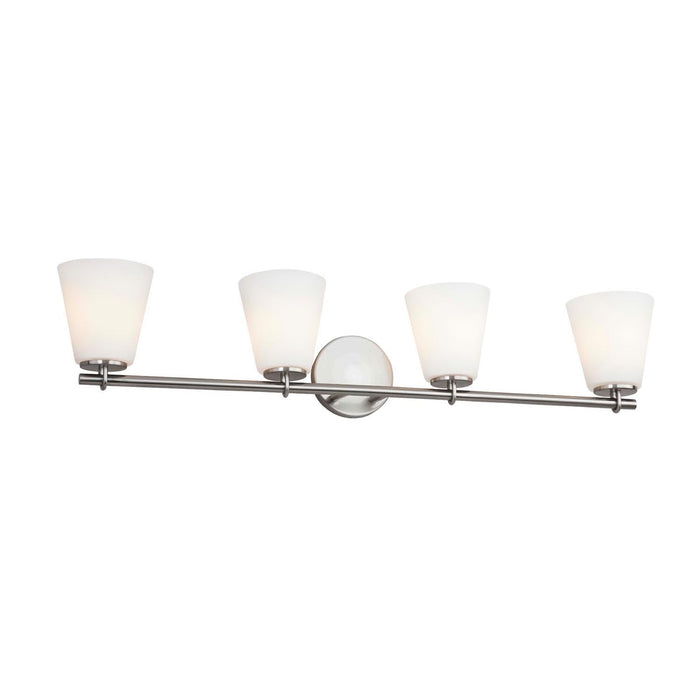 Justice Designs FSN-8034-OPAL-NCKL Four Light Bath Bar, Brushed Nickel