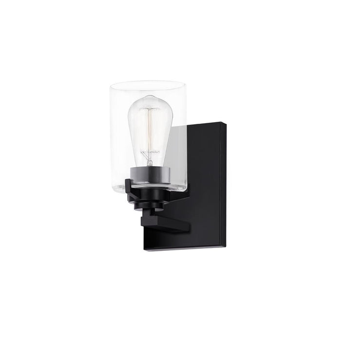 Justice Designs FSN-8091-CLER-MBLK One Light Wall Sconce, Matte Black