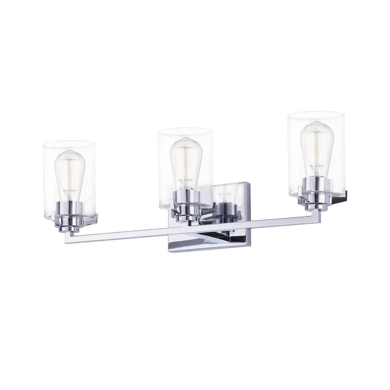 Justice Designs FSN-8093-CLER-CROM Three Light Bath Bar, Polished Chrome