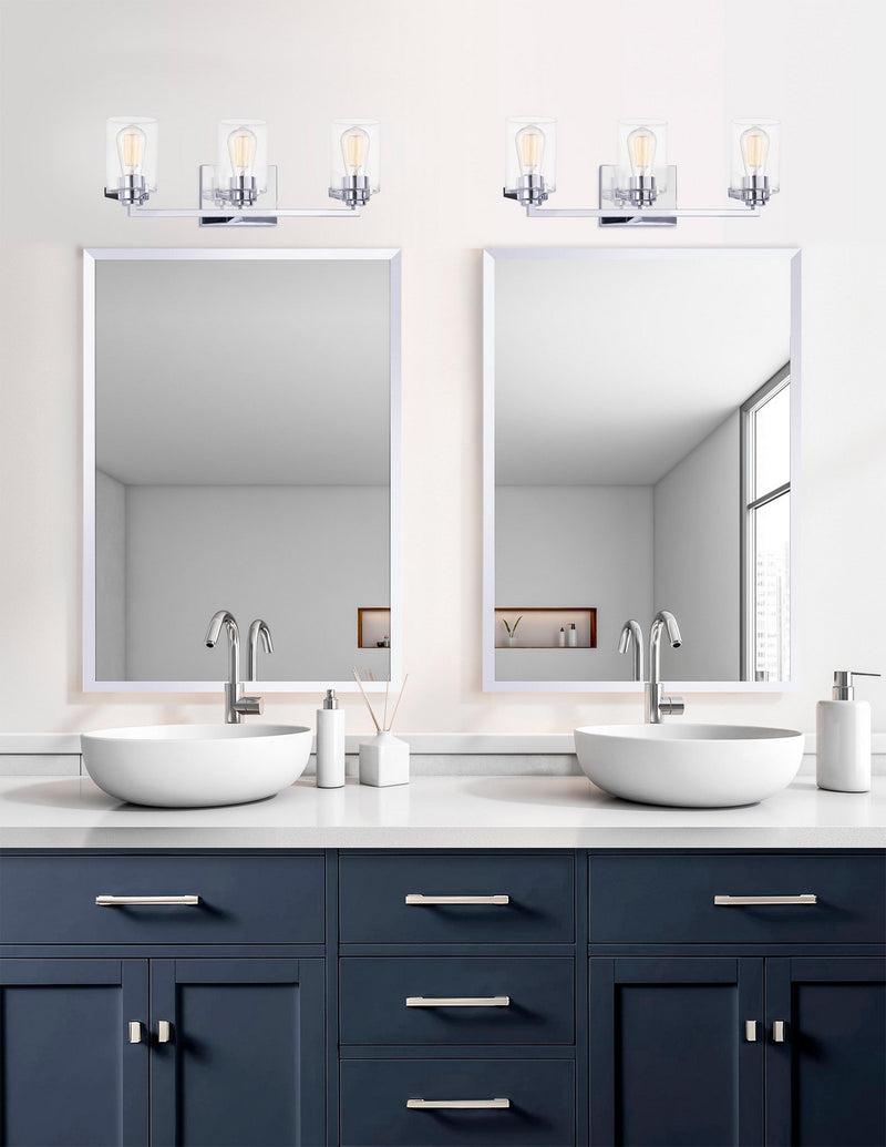 Justice Designs FSN-8093-CLER-CROM Three Light Bath Bar, Polished Chrome