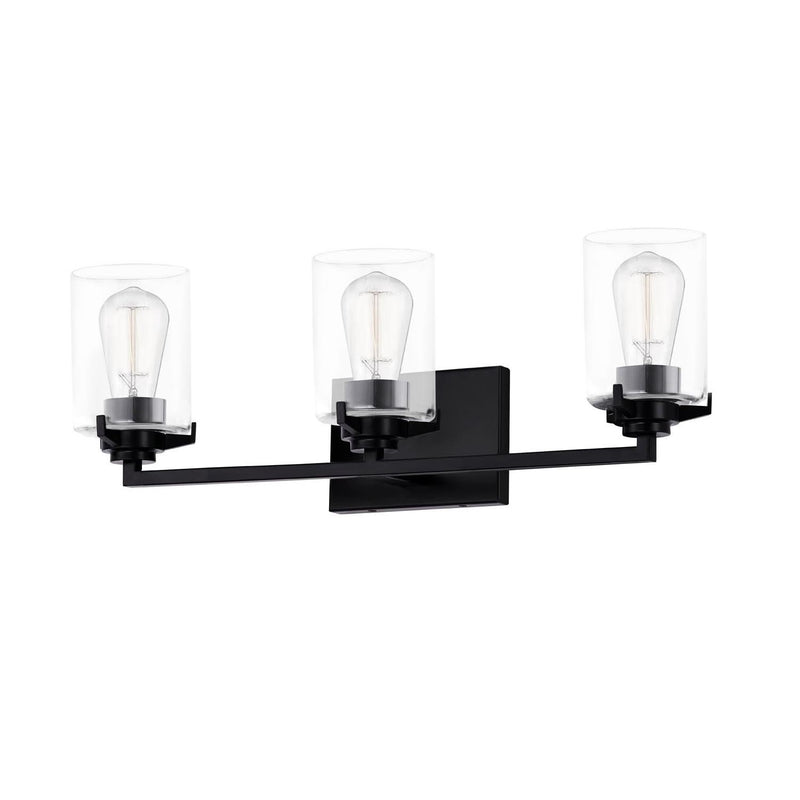 Justice Designs FSN-8093-CLER-MBLK Three Light Bath Bar, Matte Black