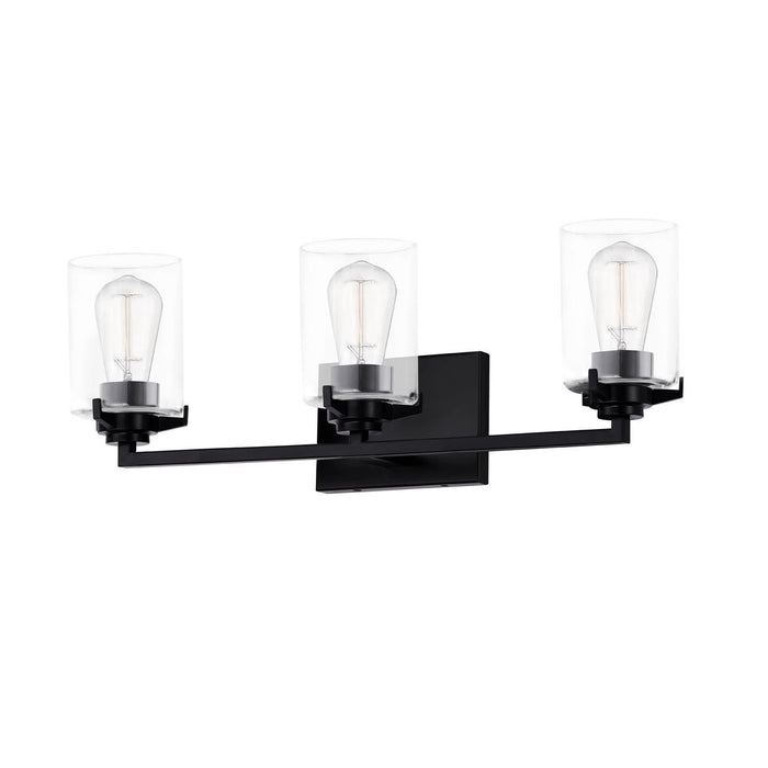 Justice Designs FSN-8093-CLER-MBLK Three Light Bath Bar, Matte Black