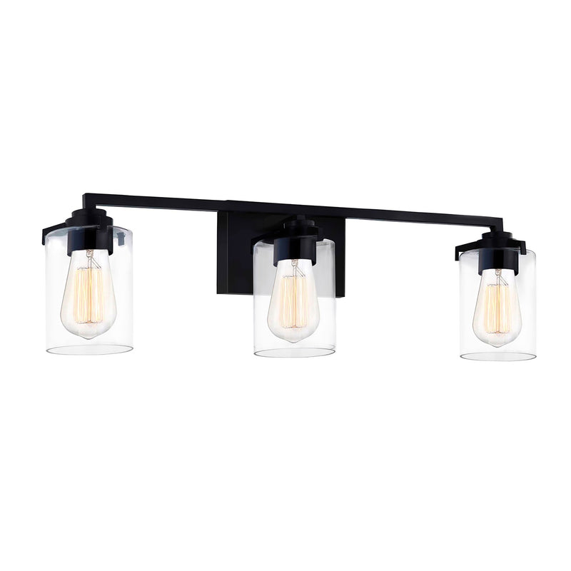 Justice Designs FSN-8093-CLER-MBLK Three Light Bath Bar, Matte Black