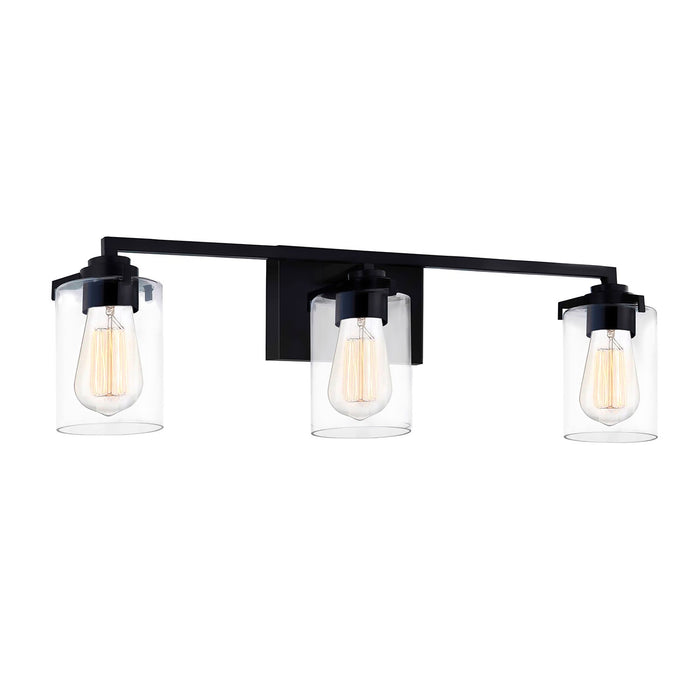 Justice Designs FSN-8093-CLER-MBLK Three Light Bath Bar, Matte Black