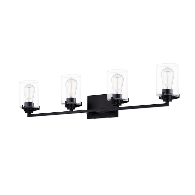 Justice Designs FSN-8094-CLER-MBLK Four Light Bath Bar, Matte Black