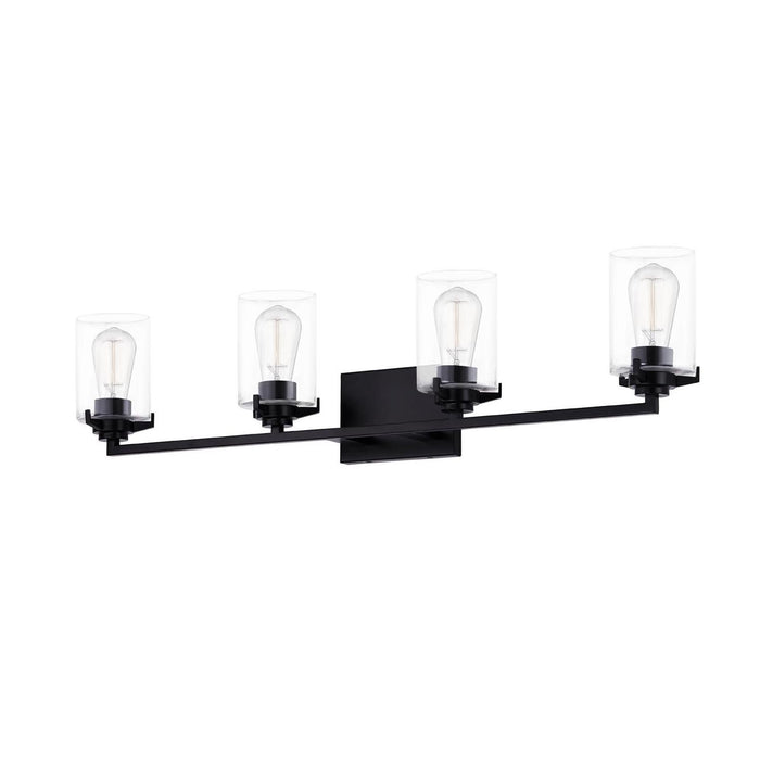 Justice Designs FSN-8094-CLER-MBLK Four Light Bath Bar, Matte Black