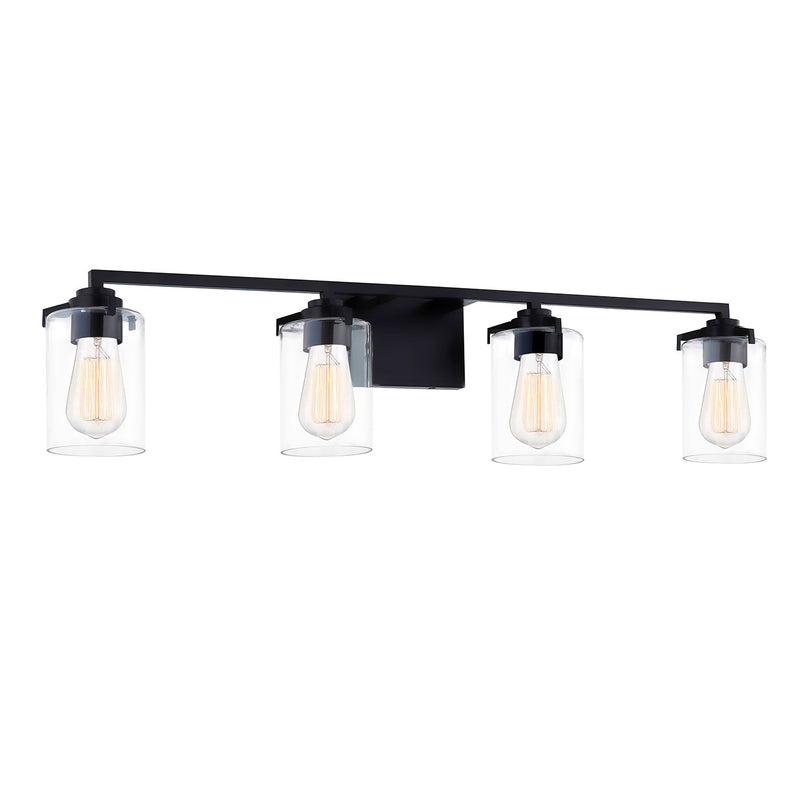 Justice Designs FSN-8094-CLER-MBLK Four Light Bath Bar, Matte Black