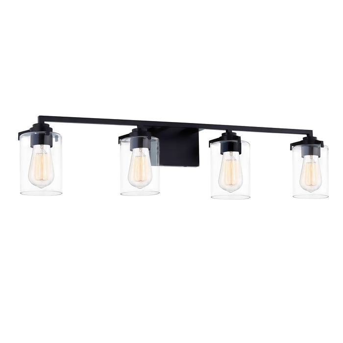 Justice Designs FSN-8094-CLER-MBLK Four Light Bath Bar, Matte Black