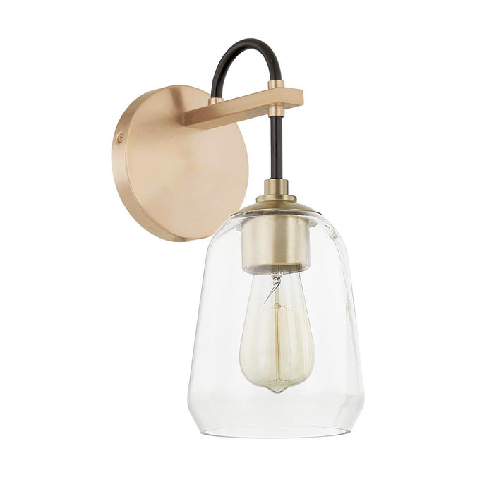 Justice Designs FSN-8101-CLER-MBBR One Light Wall Sconce, Matte Black w/ Brass