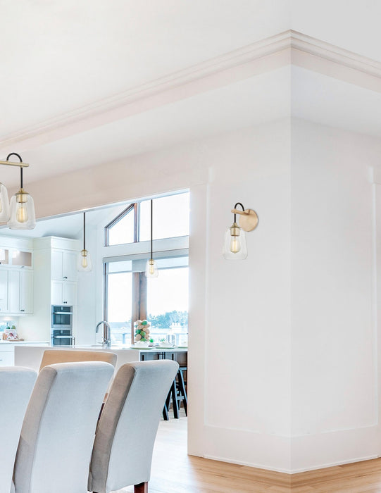 Justice Designs FSN-8101-CLER-MBBR One Light Wall Sconce, Matte Black w/ Brass