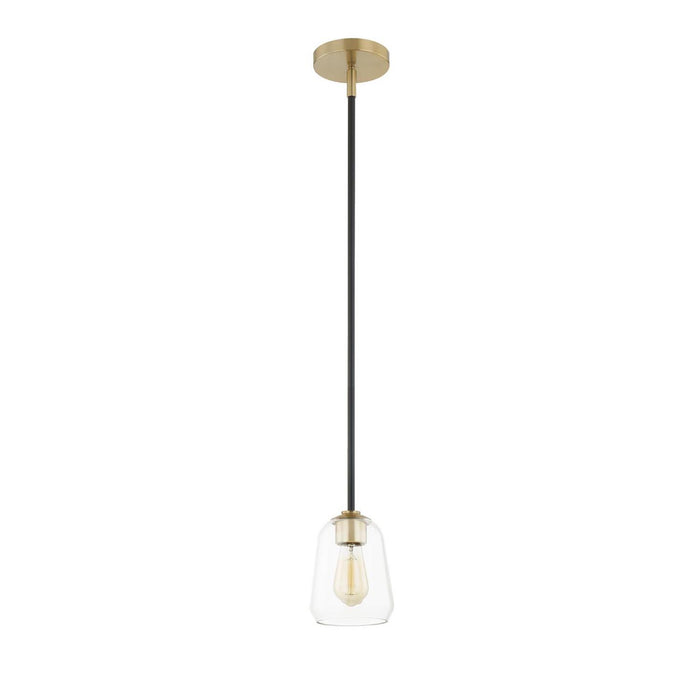 Justice Designs FSN-8103-CLER-MBBR One Light Pendant, Matte Black w/ Brass