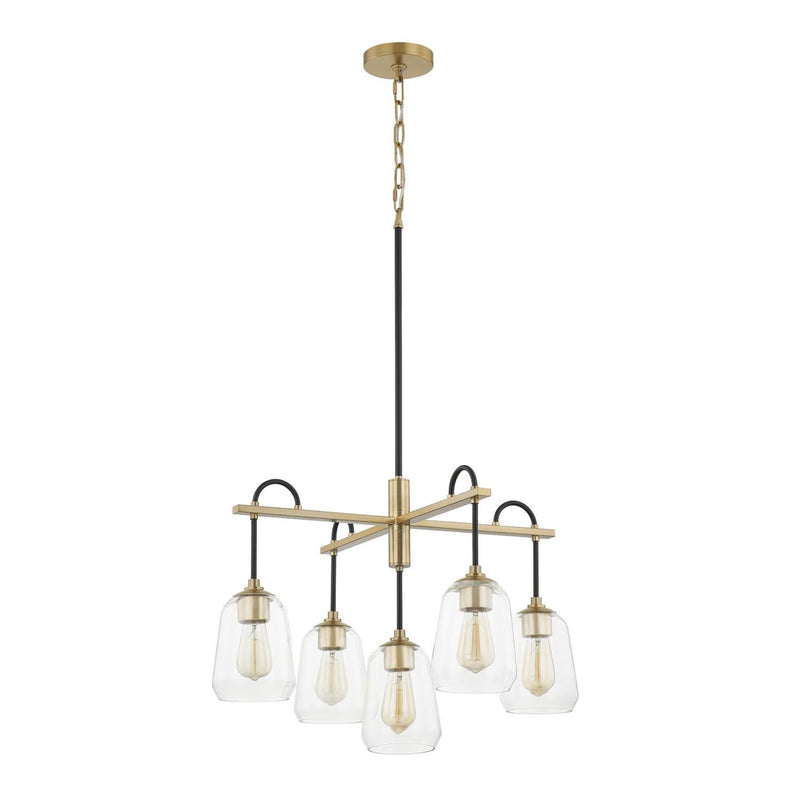 Justice Designs FSN-8105-CLER-MBBR Five Light Chandelier, Matte Black w/ Brass