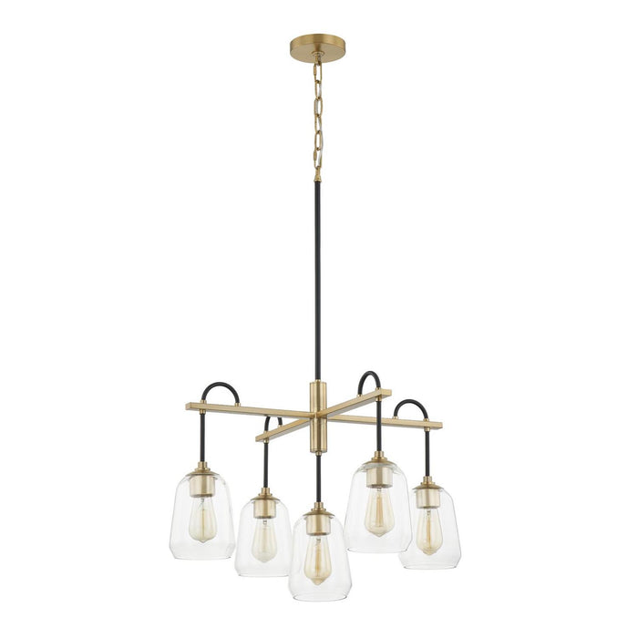 Justice Designs FSN-8105-CLER-MBBR Five Light Chandelier, Matte Black w/ Brass