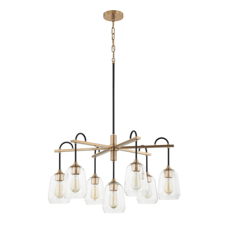 Justice Designs FSN-8107-CLER-MBBR Seven Light Chandelier, Matte Black w/ Brass