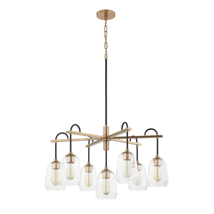 Justice Designs FSN-8107-CLER-MBBR Seven Light Chandelier, Matte Black w/ Brass