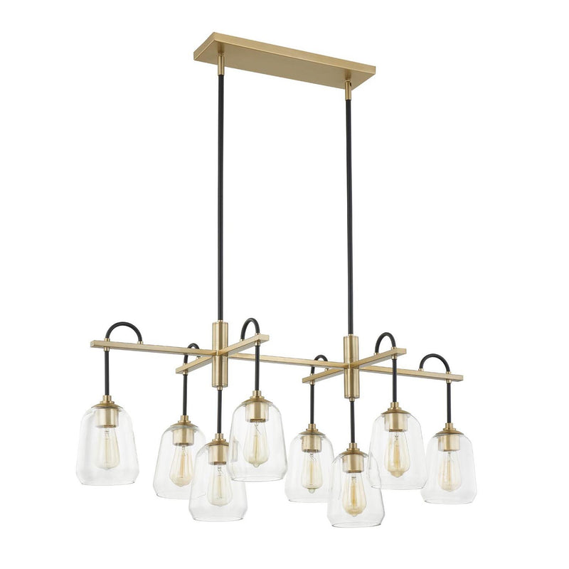 Justice Designs FSN-8108-CLER-MBBR Eight Light Chandelier, Matte Black w/ Brass