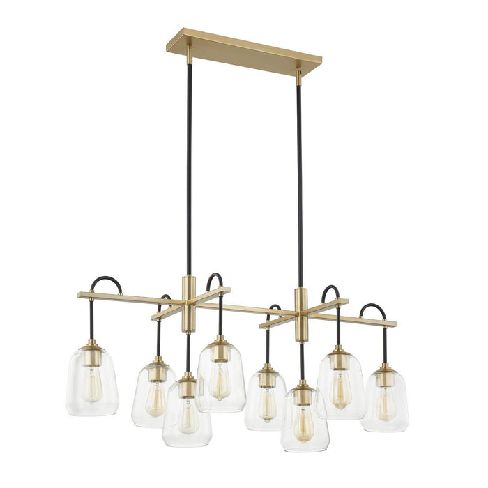 Justice Designs FSN-8108-CLER-MBBR Eight Light Chandelier, Matte Black w/ Brass