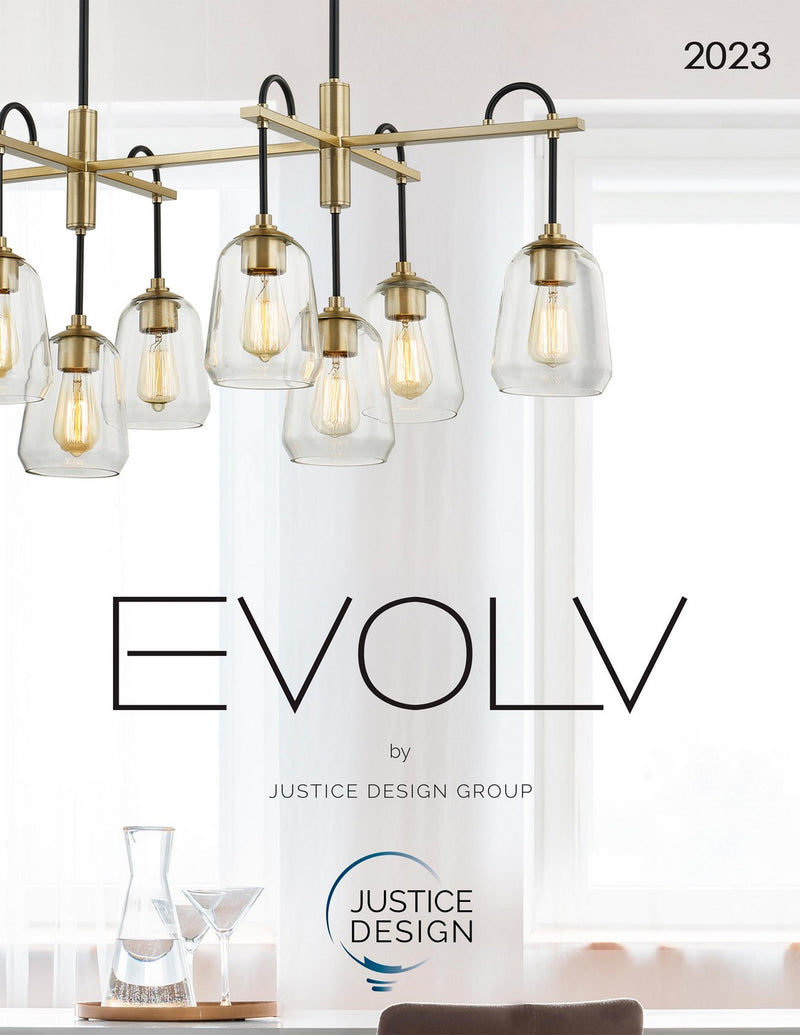 Justice Designs FSN-8108-CLER-MBBR Eight Light Chandelier, Matte Black w/ Brass