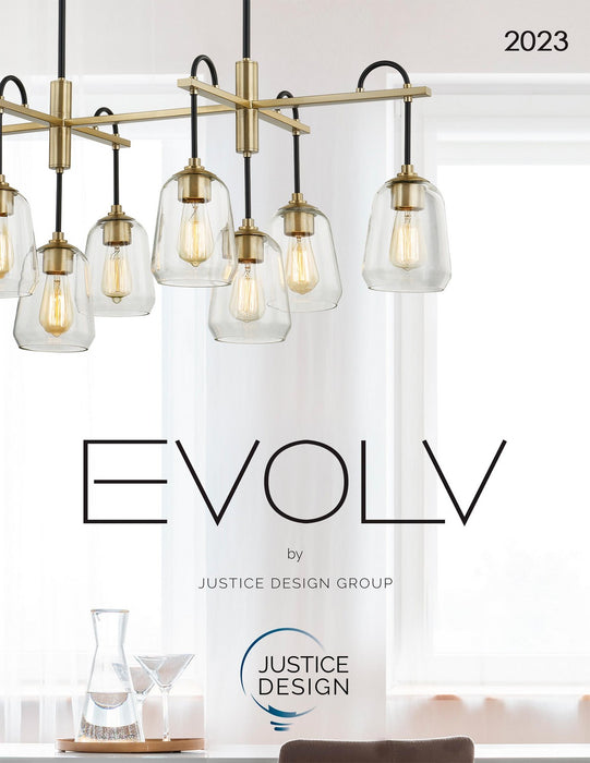 Justice Designs FSN-8108-CLER-MBBR Eight Light Chandelier, Matte Black w/ Brass