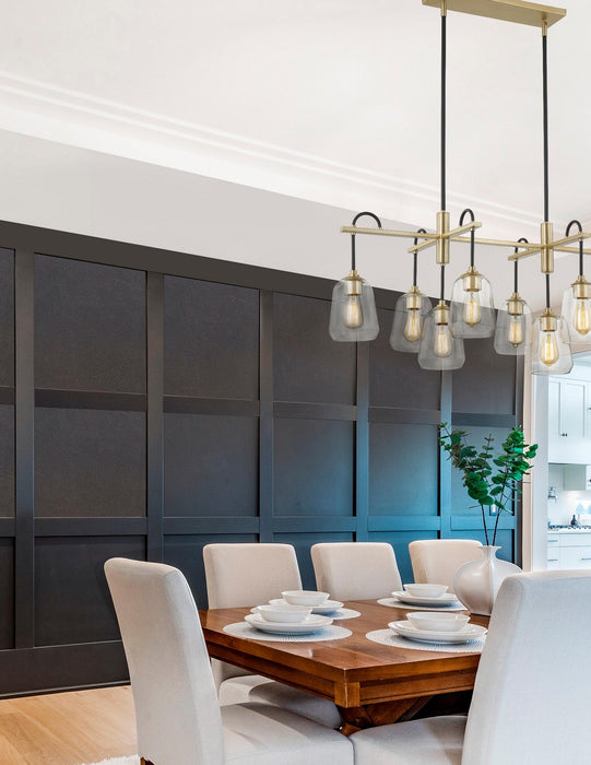 Justice Designs FSN-8108-CLER-MBBR Eight Light Chandelier, Matte Black w/ Brass