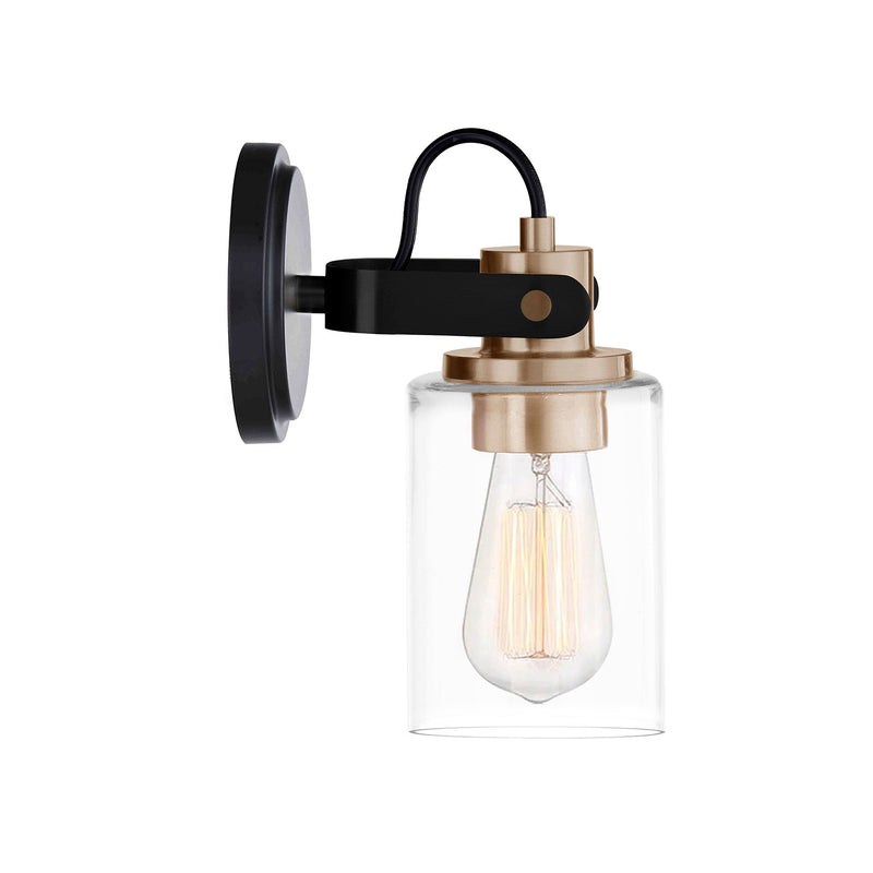 Justice Designs FSN-8191-CLER-MBBR One Light Wall Sconce, Matte Black w/ Brass