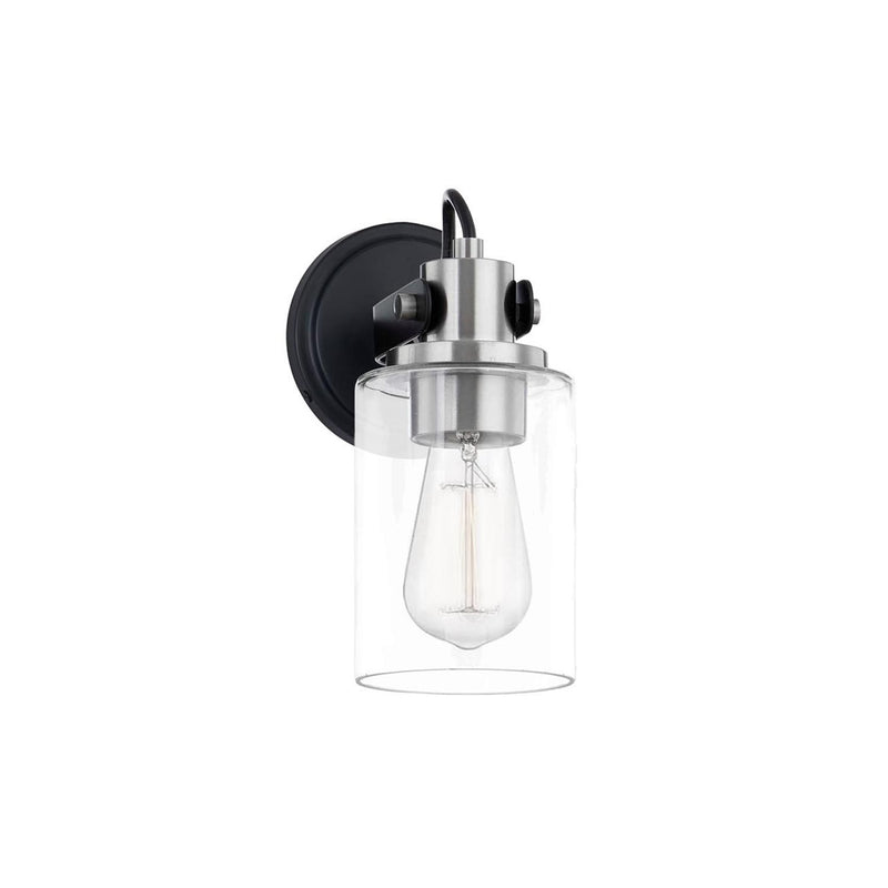 Justice Designs FSN-8191-CLER-MBNK One Light Wall Sconce, Matte Black w/ Brushed Nickel