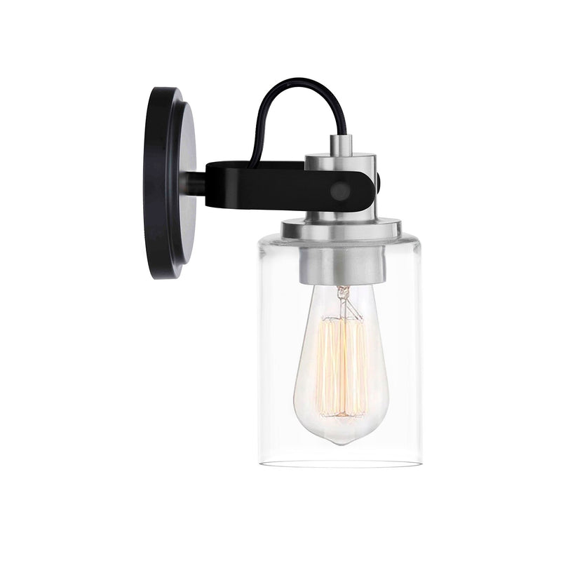 Justice Designs FSN-8191-CLER-MBNK One Light Wall Sconce, Matte Black w/ Brushed Nickel
