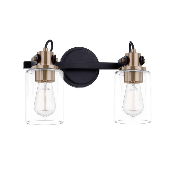 Justice Designs FSN-8192-CLER-MBBR Two Light Bath Bar, Matte Black w/ Brass