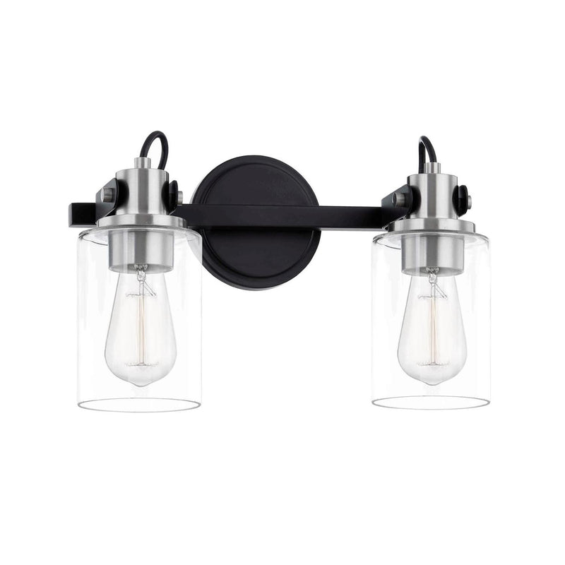 Justice Designs FSN-8192-CLER-MBNK Two Light Bath Bar, Matte Black w/ Brushed Nickel