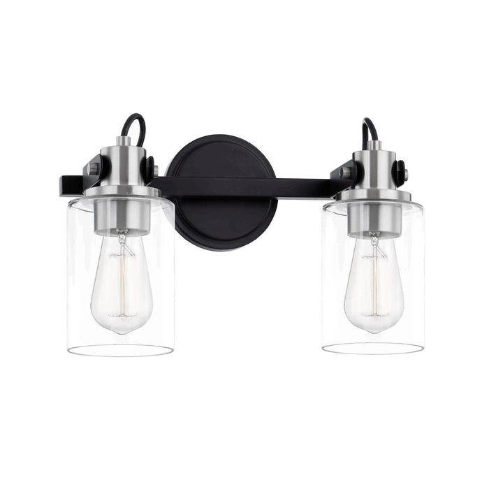 Justice Designs FSN-8192-CLER-MBNK Two Light Bath Bar, Matte Black w/ Brushed Nickel