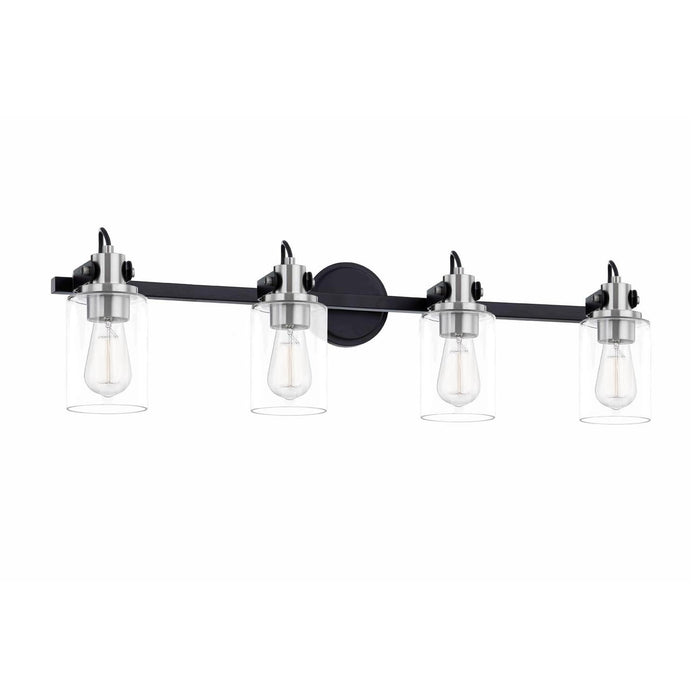 Justice Designs FSN-8194-CLER-MBNK Four Light Bath Bar, Matte Black w/ Brushed Nickel