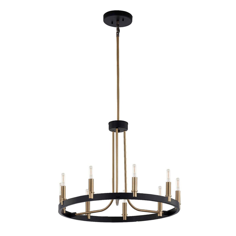 Justice Designs NSH-8043-MBBR Nine Light Chandelier, Matte Black w/ Brass