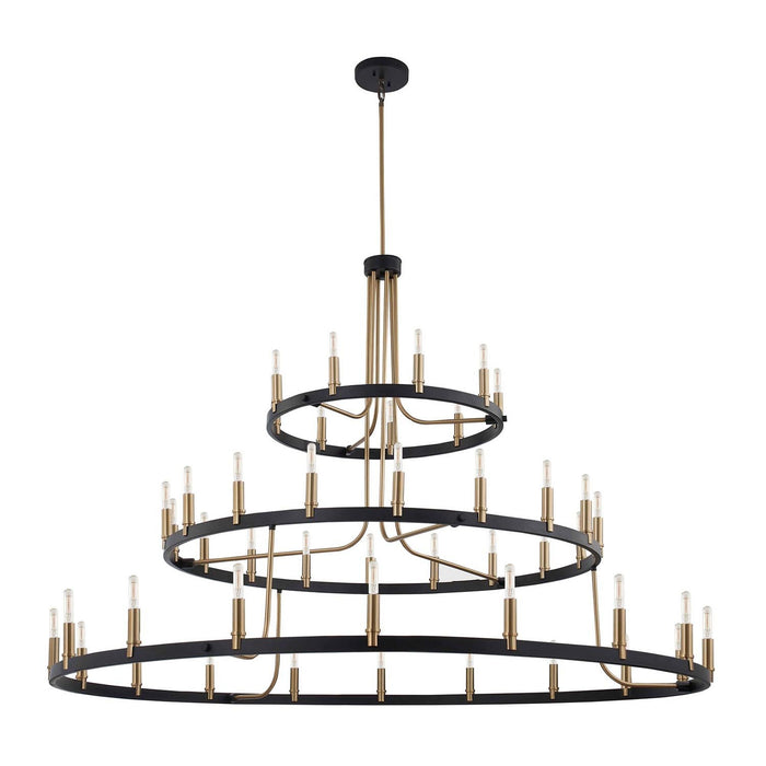 Justice Designs NSH-8049-MBBR 45 Light Chandelier, Matte Black w/ Brass