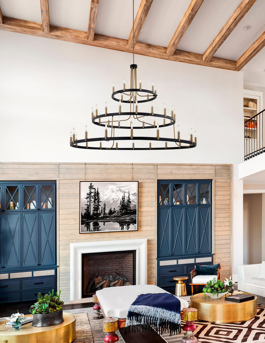 Justice Designs NSH-8049-MBBR 45 Light Chandelier, Matte Black w/ Brass