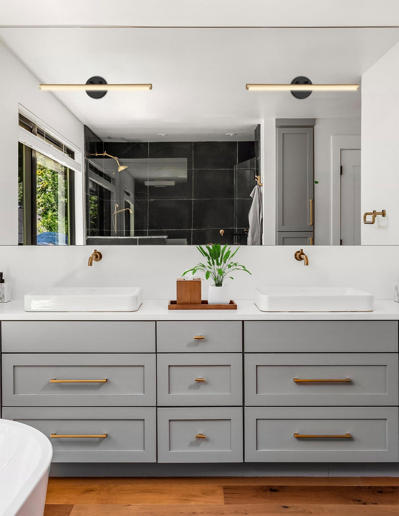 Justice Designs NSH-9115-MBBR LED Linear Wall/Bath, Matte Black w/ Brass