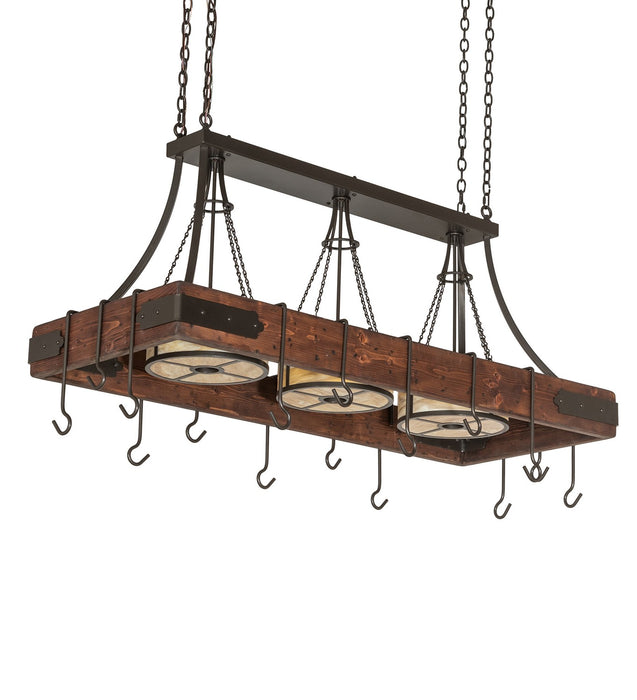 Meyda Tiffany 257727 Nine Light Pot Rack, Bronze/Red Mahogany Wood
