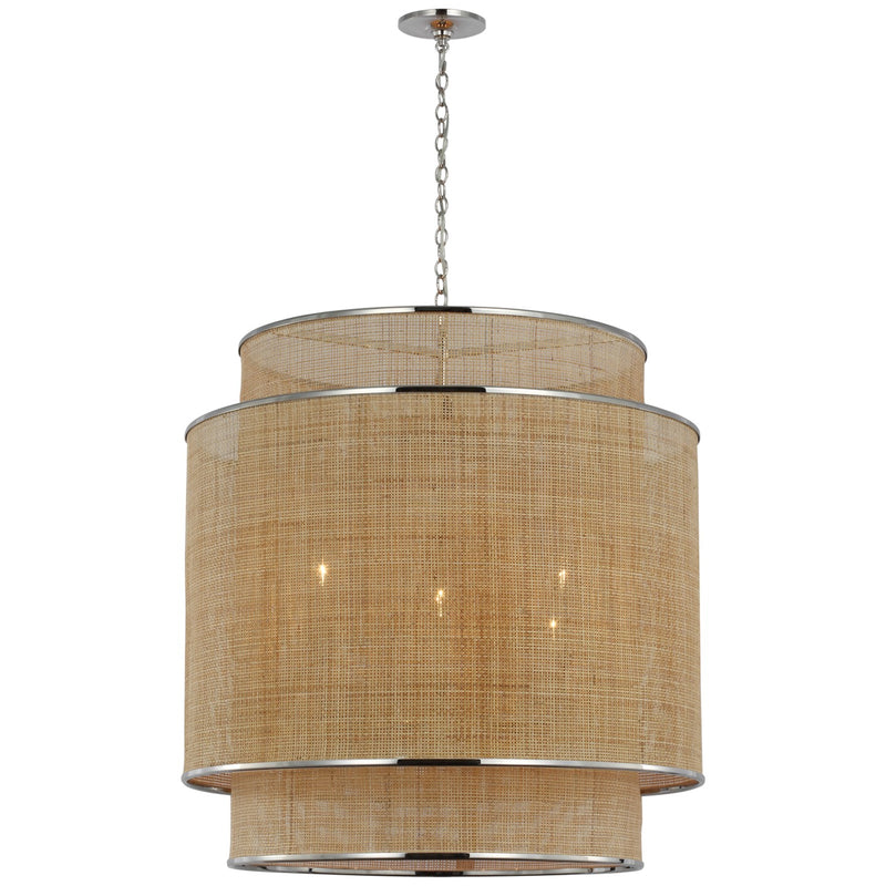 Visual Comfort Signature MF 5025PN/NRT LED Pendant, Polished Nickel and Natural Rattan Caning