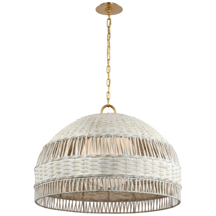 Visual Comfort Signature MF 5052SB/WW LED Pendant, Soft Brass and White Wicker