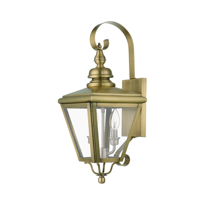 Livex Lighting 27372-01 Two Light Outdoor Wall Lantern, Antique Brass with Brushed Nickel
