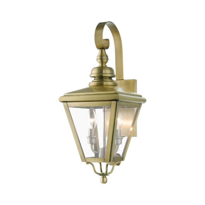 Livex Lighting 27372-01 Two Light Outdoor Wall Lantern, Antique Brass with Brushed Nickel