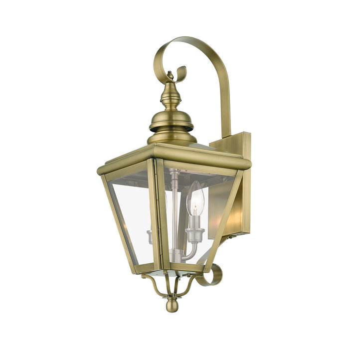 Livex Lighting 27372-01 Two Light Outdoor Wall Lantern, Antique Brass with Brushed Nickel