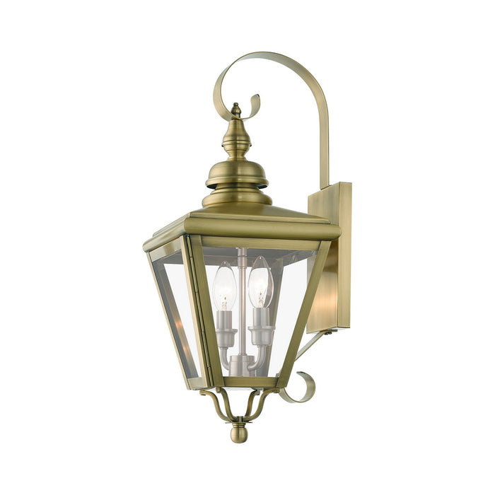 Livex Lighting 27372-01 Two Light Outdoor Wall Lantern, Antique Brass with Brushed Nickel