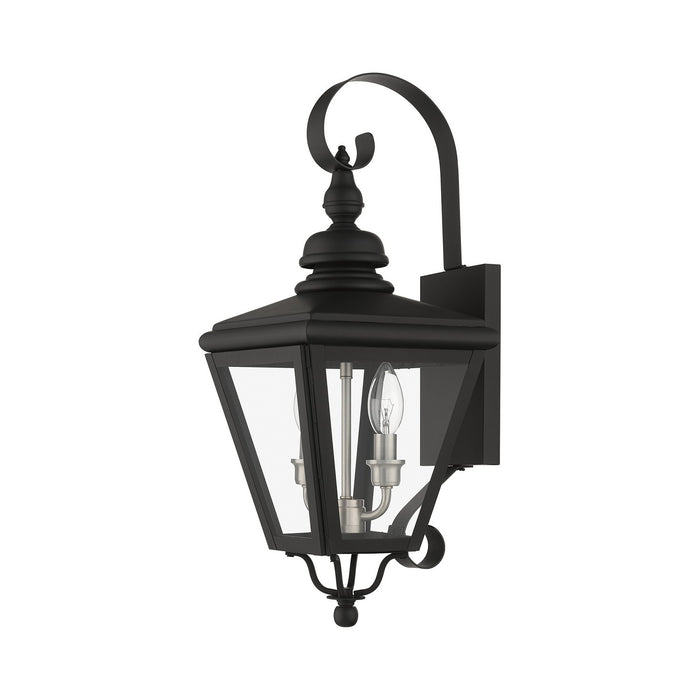 Livex Lighting 27372-04 Two Light Outdoor Wall Lantern, Black with Brushed Nickel