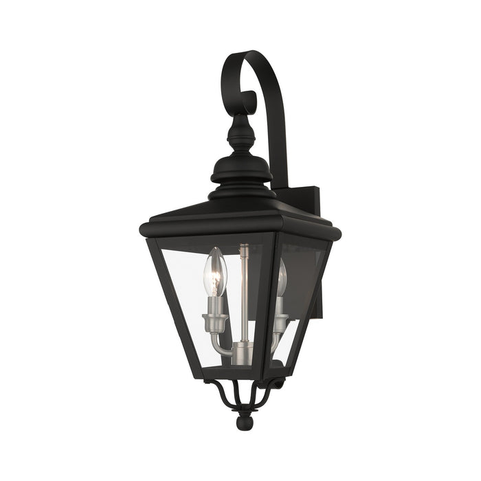Livex Lighting 27372-04 Two Light Outdoor Wall Lantern, Black with Brushed Nickel