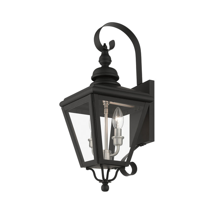 Livex Lighting 27372-04 Two Light Outdoor Wall Lantern, Black with Brushed Nickel