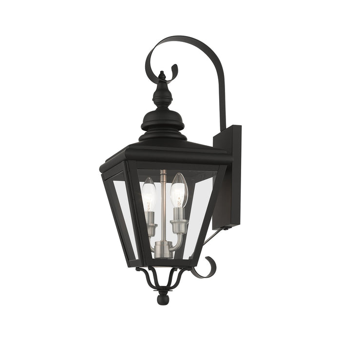 Livex Lighting 27372-04 Two Light Outdoor Wall Lantern, Black with Brushed Nickel